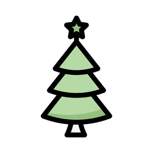 圣诞树平面样式图标，矢量插图