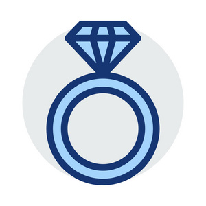 戒指钻石平面风格图标矢量插图订婚概念