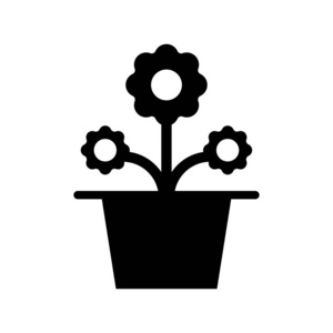 花盆平面样式图标矢量插图