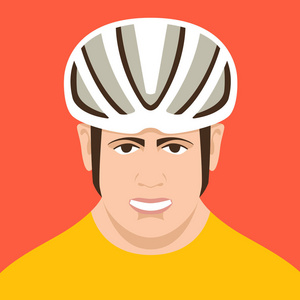 骑自行车的人戴着头盔, 矢量插图, 扁平的风格