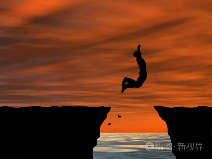 概念概念概念3图示年轻人或商人的剪影从悬崖上跳下来