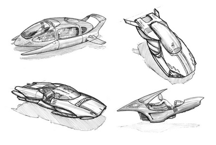 一套墨水概念艺术图未来派胡佛或飞车或车辆