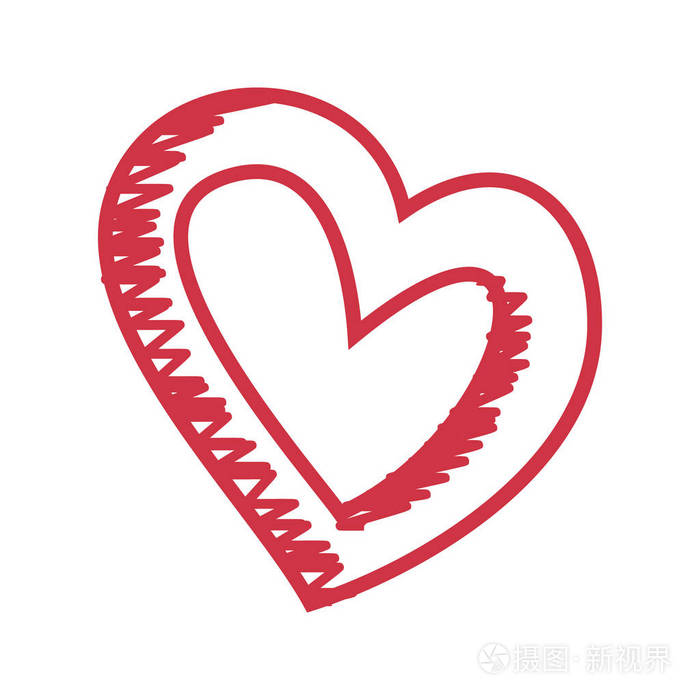 心图案手绘心素描隔离在白色的背景.矢量素描样式插图