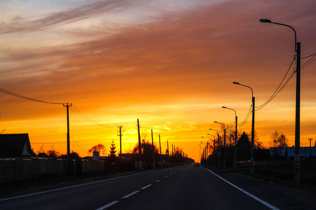 道路日落出口从绕行公路