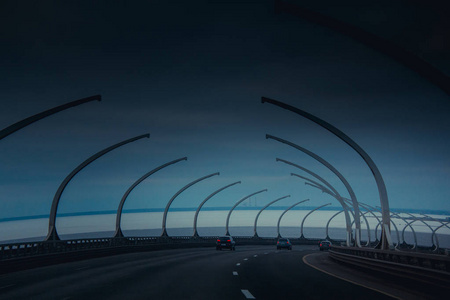 夜间雾蒙蒙的道路景观