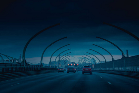 夜间雾蒙蒙的路景.