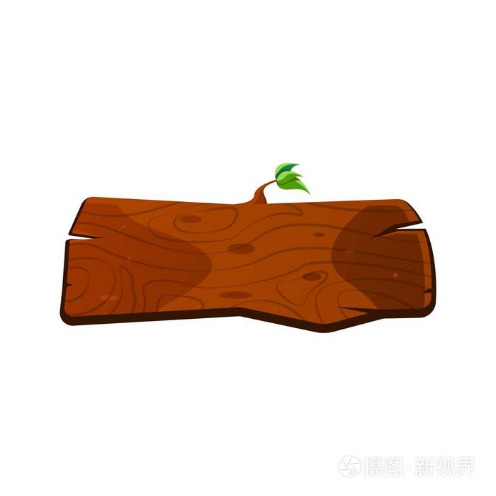 动画片木头标志板与裂缝和与叶子古老的西部木板欢迎板横幅或信息的