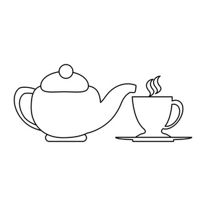 黑茶壶黑又白的茶壶和茶杯照片