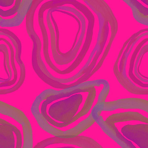 水彩手绘抽象无缝的样式与圈子在粉红色背景