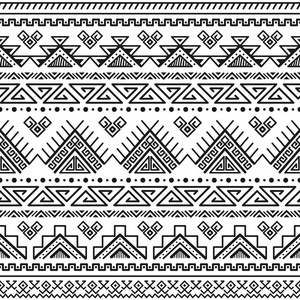 民族无缝单色图案。 阿兹特克几何背景。 部落指纹。 纳瓦霍布。 现代抽象壁纸。 矢量图。 用于纸纺设计。