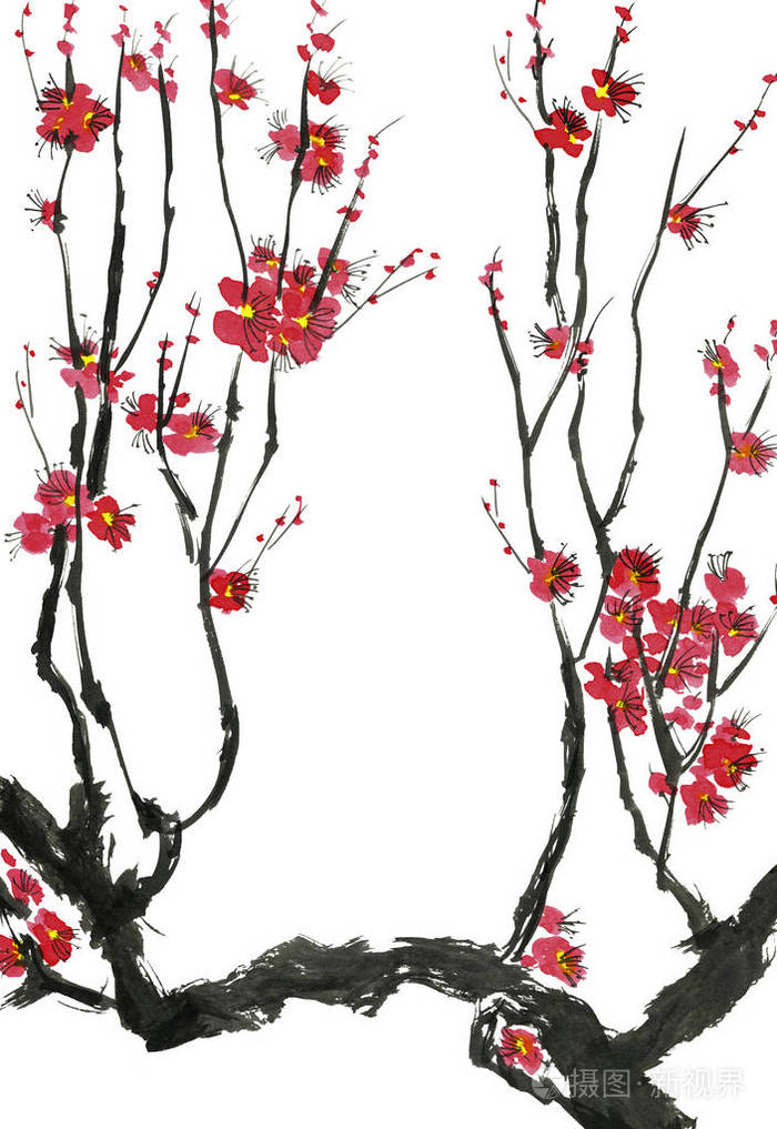 水彩和水墨插图的风格相扑. 东方传统绘画.