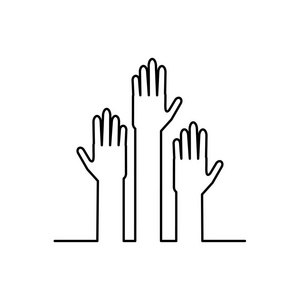 在白色背景上举起手矢量。 举手志愿矢量概念。 志愿图标概念。 矢量插图