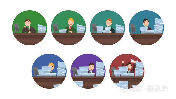 一组圆圈图像工作量工人的卡通风格. 对象与背景分离.