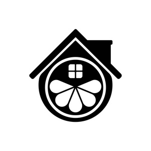 矢量水果屋标志模板设计与橙色水果和房屋组合.