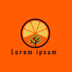 矢量果树树logo模板设计与柠檬水果,树和房子结合.