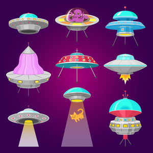 外星宇宙飞船, 一套 ufo 不明飞行目标, 神奇火箭, 宇宙太空中的宇宙