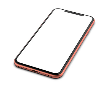 橙色智能手机带空白屏幕，隔离在白色背景上。
