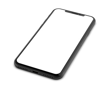 黑色智能手机，空白屏幕，隔离在白色背景上。