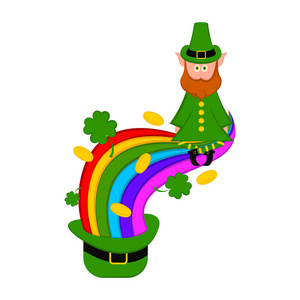 带有彩虹和精灵的传统爱尔兰帽子
