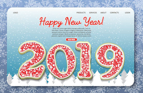 新年快乐登陆页面网站矢量模板