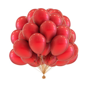 红色派对氦气球束空白。 生日快乐周年装饰经典。 3D插图