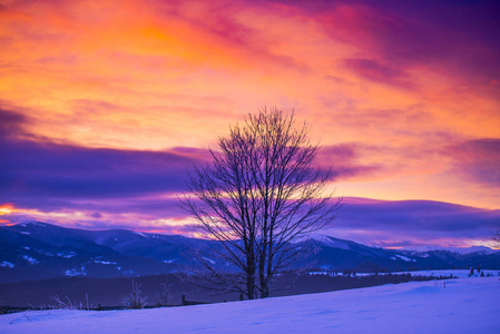 令人惊叹的雪山黄昏冬季景观