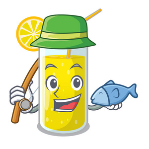 钓鱼柠檬汁玻璃字符表矢量插图