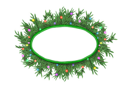 圣诞节3D松树枝花圈横幅，文字放置在白色背景上