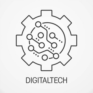 数字技术。 矢量图标。 细线。