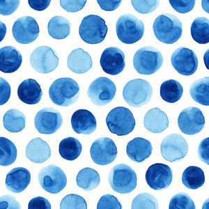 水彩无缝图案与蓝色圆点。 抽象的现代背景插图。 纺织壁纸包装纸模板等。