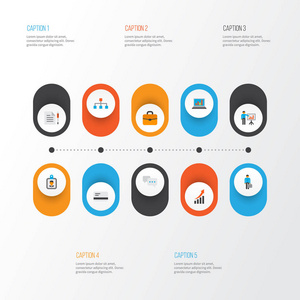 工作图标平面风格设置公文包, 谈话, 银行卡和其他呈现人的元素。独立的插图作业图标
