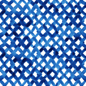 水彩无缝图案与蓝色菱形。 抽象的现代背景插图。 纺织壁纸包装纸模板等。