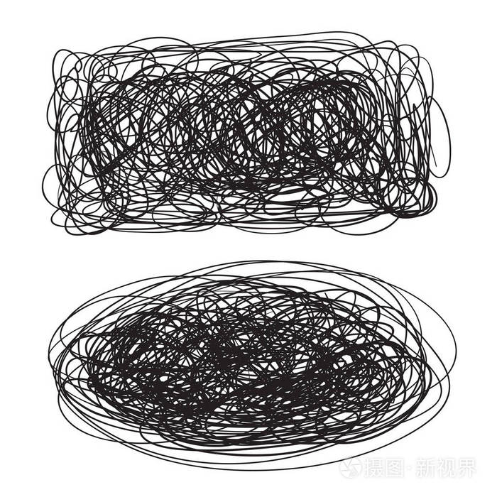 插画 白色上的纠结形状. 混乱模式. 潦草的素描. 背景与行数组.