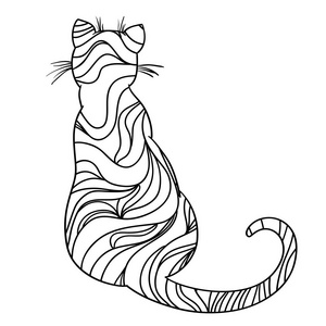 白色的猫.散曲.手工绘制的动物,在隔离背景上有抽象的图案.