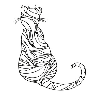 散曲.手工绘制的动物,在隔离背景上有抽象的图案.成人精神放松设计.