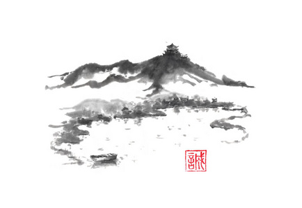 日式水墨水画