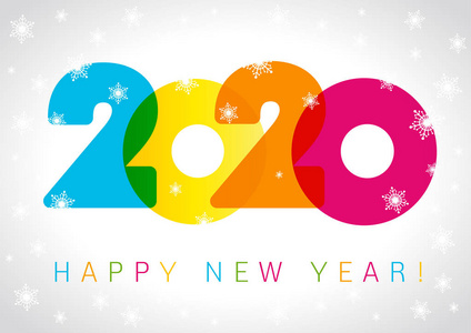 2020新年贺卡设计。矢量新年问候插图与彩色20和20数字和雪花