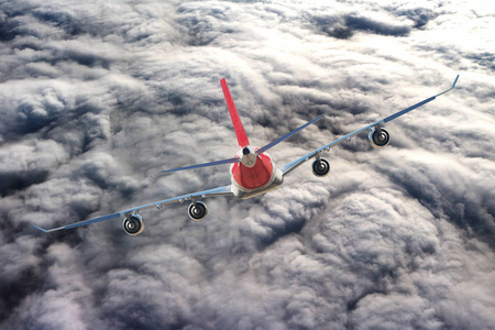 飞行飞机运输。 喷气客机。 冒险商业云天旅行