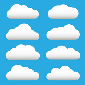 白云图标集。蓬松的云。多云的天气标志符号。平面设计网页, 应用程序装饰元素。向量例证