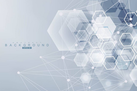 现代未来主义虚拟抽象背景.科学网络模式, 连接线和点.