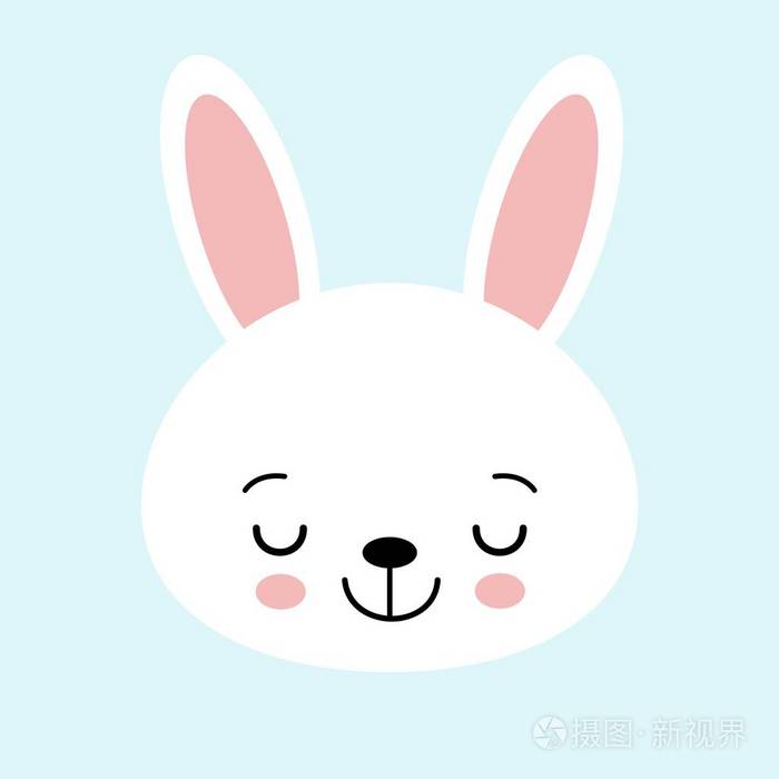 可爱的兔子矢量图形图标. 白兔动物头面插图. 孤立在蓝色背景上.