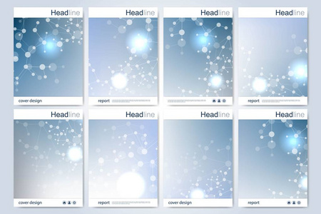 科学的宣传册设计模板。矢量海报布局 分子结构与连接的线和点。科学模式原子 Dna 与杂志 传单 封面 海报设计元素