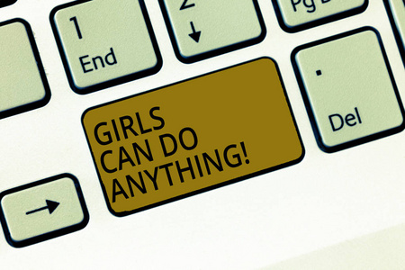 写笔记显示女孩可以做任何事情。商业照片展示妇女权力女性赋权领导键盘意图创建计算机消息键盘的想法