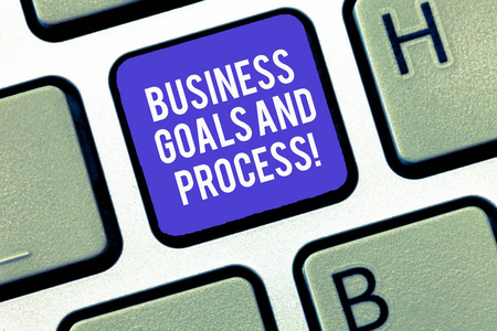 显示业务目标和流程的书写笔记。商业照片展示工作策略完成目标键盘意向创建计算机消息键盘的想法