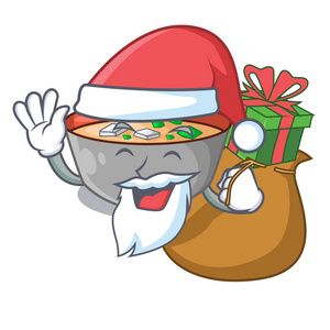 圣诞老人赠送美味大餐米索汤卡通矢量插图