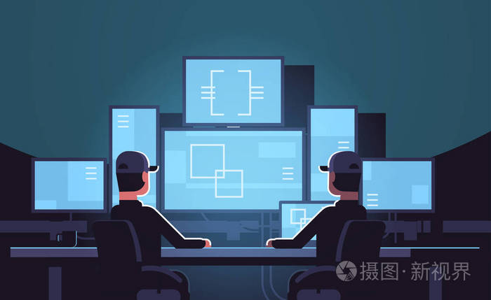 安保人员观看监控监控监控监控安全中心暗罩室平水平的监控监控监控