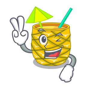 两个手指菠萝汁玻璃器皿吉祥物矢量插图
