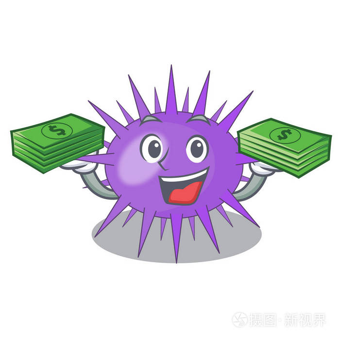 有钱的水下风景吉祥物海胆矢量插图