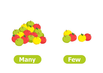 向量反义词和对立面. 很多也很少. 白色背景上的插图.