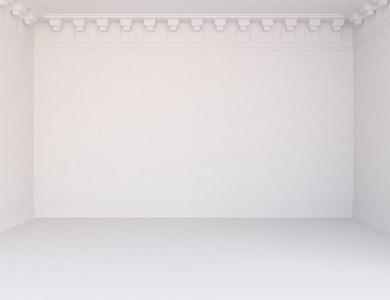 一个白色的空斯堪的纳维亚房间内部与木制地板的想法。家北欧内部。3D插图插图